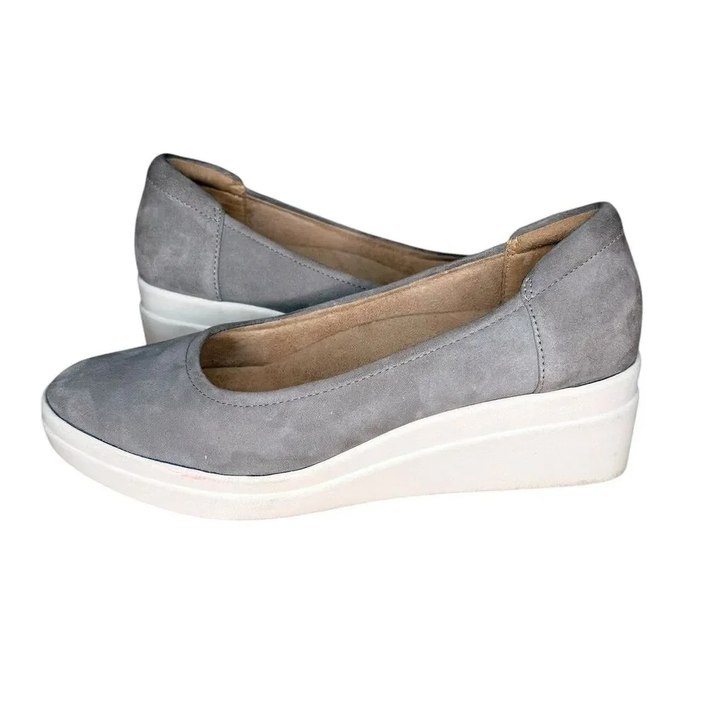 Naturalizer Platform Wedges Pump Size 7.5W  Slip On Gray Leather Suede Heels
